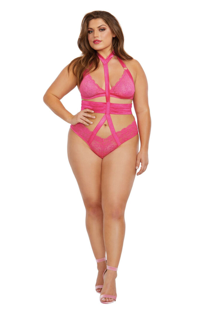 Bralette and Harness Panty Queen Size Fuchsia