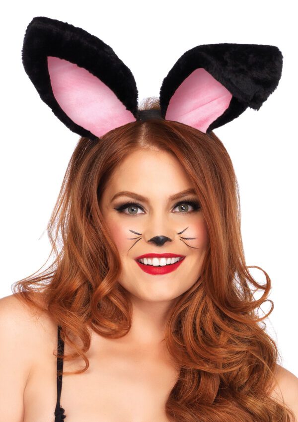 Plush Bunny Rabbit Ears Headband Black