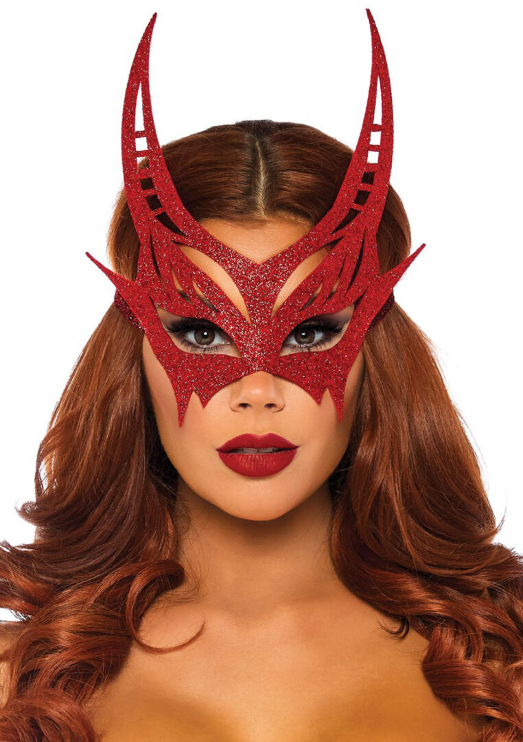 Glitter Die Cut Devil Masquerade Mask Red
