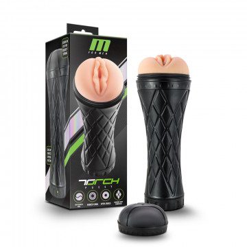 Black textured male masturbator sleeve with box