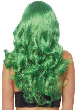 Back view of long wavy green hair